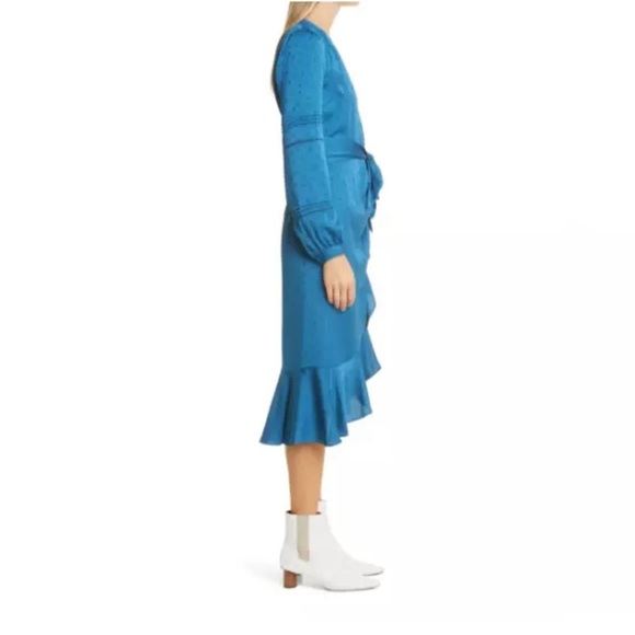 Veronica Beard Teal Miriam Ruffle Wrap Long Sleeve Midi Dress - Picture 5 of 9